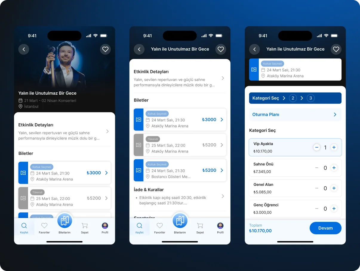 Biletix ticket selection and add-to-cart flow redesign